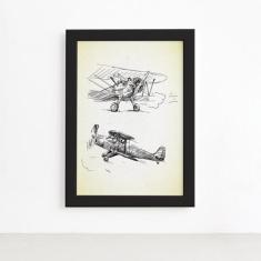 Quadro Vintage Moldura Preta Aviões Antigos 22x32cm - Quartinhos