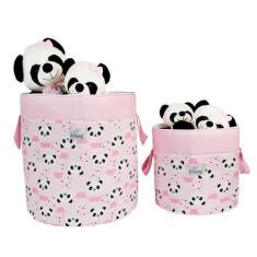 Kit Cesto Organizador De Brinquedos 2 Peças Panda Rosa - Tropical Baby