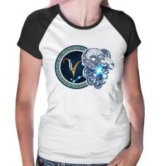 Baby Look Raglan Signo Áries Astrologia - Foca na Moda, Branco, Preto,
