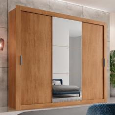 Guarda Roupa Casal MDF com Espelho 3 Portas de Correr Alice Espresso M