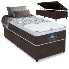 Cama Box Solteiro Baú Colchão Molas Ensacadas com Euro IN New York Marrom-Branco 88x188x67cm