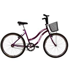 Bicicleta Feminina 26 Beach Violeta Monomarcha com Aros duplos, Pneus Slik e Cesta - Dalannio Bike