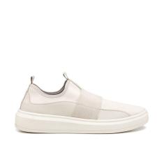 Tenis Casual Couro Collins Masculino Off White Calce Facil Elastico Solado Costurado