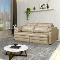Sofá Decorativo Piece Bipartido Retrátil Sala de Estar 250cm Couro Bege G58 - Gran Belo