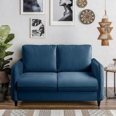 Sofá Orquídea 2 Lugares em Veludo CabeCasa MadeiraMadeira Azul