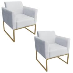 Kit 2 Poltronas Decorativas Base Industrial Dourada Maressa S10 Suede Cinza - Ibiza