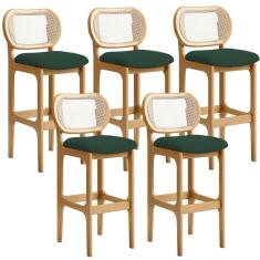 Kit 05 Banquetas Altas Para Cozinha Bancada Sala Tela Betta Fixa L02 Suede Verde Musgo - Lyam