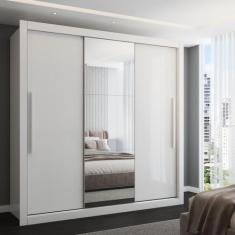 Guarda-Roupa Casal Cardiff 3 Portas 4 Gavetas com Espelho Branco - Pan