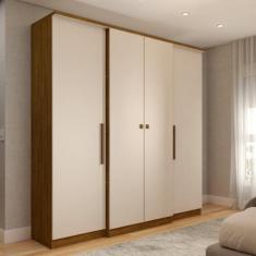 Guarda-Roupa Casal Kansas 4 Portas 2 Gavetas Castanho/Off White - Pano