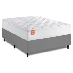 Cama Box Colchão Casal Queen Molas Ensacadas Real 158x198x65cm Branco/Cinza Inducol - Suporta até 130kg por Pessoa