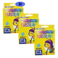 Kit 03 Massinha de Modelar 6 Cores Plastilina 90g Infantil Acrilex