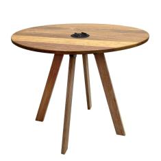 Mesa Eiffel Industrial Eco 90cm Madeira Maciça Natural e Ferro Preto com Caixa para Tomada