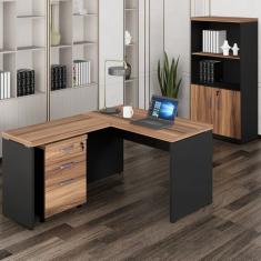 Mesa De Escritório 120x150cm Em L Com Gaveteiro E Armário Est