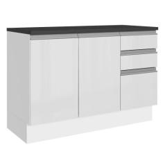 Balcão De Pia Cozinha 100% Mdf 120 Cm 3 Portas E 2 Gavetas Branco Acor
