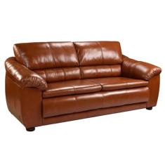Sofá 3 Lugares Sala de Estar Veneza Couro Conhaque G58 - Gran Belo