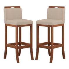 Kit 2 Banquetas Média Estofada para Balcão Turim Madeira Castanho Sued