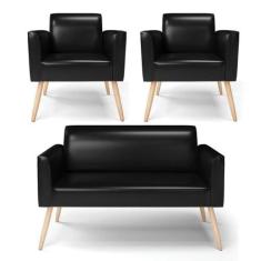 Sofá Namoradeira Com 2 Poltronas Pés Palito Natural Marisa Corano D03 