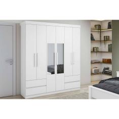 Guarda Roupa Solteiro 6 Portas (2 C- Espelho) E 4 Gavetaszeus Branco