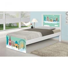 Cama Solteiro Adesivada Mundo Viagens Com Colchão