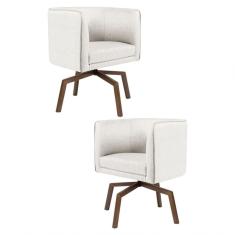 Kit 2 Poltronas Decorativas Base Ka Madeira Betina B-443 Linho Bege - Domi