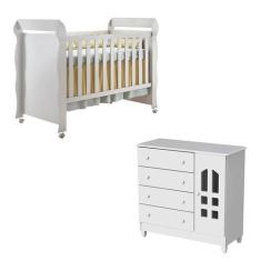 Berço Americano Mirelle e Cômoda Infantil Selena Branco Brilho - Carol