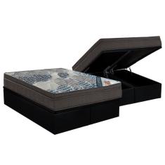 Cama Box Baú King Colchão Molas Ensacadas Ortobom Superpocket Fort Tech Iso + Base Crc Courano Black(193x203)