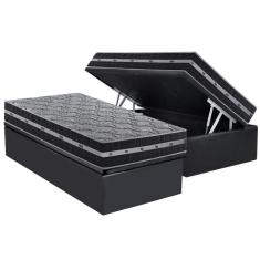 Conjunto Box Baú Solteiro Colchão Molas D Angelis Anjos Ensacadas Black Grafite + Base Crc Suede Gray (88x188)