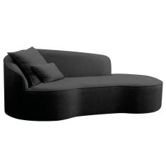 Divã Recamier Curvo Sala De Estar Recepção Inglaterra 150cm Lado Direito Linho Preto