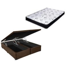 Cama Box Baú Casal Bi-Partido Green Marrom + Colchão Espuma D33 138x188x8