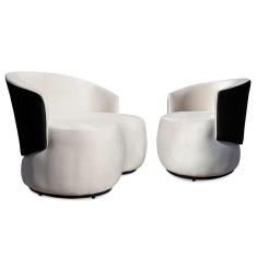 Conjunto Sofá Namoradeira com Poltrona Lara Veludo Bege/PU Preto - Montanaris Decor