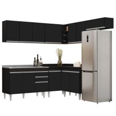 Armário De Cozinha Modulado De Canto 7 Peças Cp21 Com Pia Inox Preto - Lumil