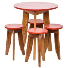 Conjunto Mesa e 4 Banquetas Colorido Suze Vermelho Tomate Seco