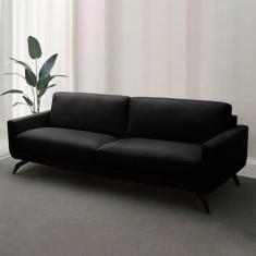 Sofá Decorativo Thalia 4 Lugares Sala De Estar 270cm Pés Em Aço Couro Preto G88 - Gran Belo
