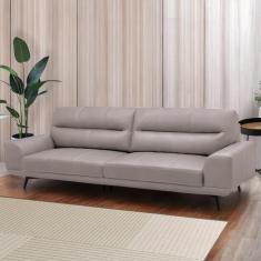 Sofá Decorativo Ashton 3 Lugares Sala De Estar 256cm Pés Em Aço Couro Avelã G88 - Gran Belo