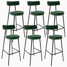 Kit 06 Banquetas Altas Estrutura Em Aço Milão Verde Musgo - LYAM DECOR