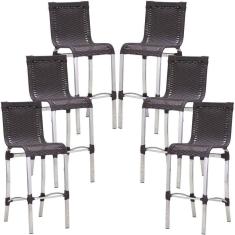 Conjunto De 6 Banquetas Haiti Em Alumínio Para Cozinha Trama Tabaco