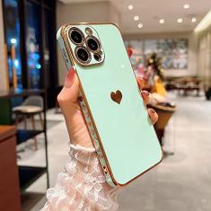 Capa de telefone macia galvanizada com coração de amor para iPhone 11 12 13 14 15 Pro Max XS X XR 7 8 Plus Mini SE 2020 Capa de silicone, verde, para iPhone 13Pro
