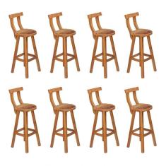 Kit 8 Banquetas Alta Com Encosto Madeira Maciça - Natural
