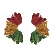 Brincos pendentes de folha verde vermelha brilhante para mulheres, banhado a ouro, moderno, pingentes de flores de Natal, brincos pendentes de gota, enfeite elegante para festivais de férias, joias,