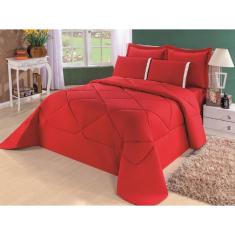 Kit Edredom + Lençol Dupla Face Casal Queen 6 Pçs Vermelho