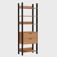 Closet Guarda Roupa 05 Prateleiras Modulado 02 Gavetas 220x73 Cm Leaf D03 Freijó Preto - Lyam Decor