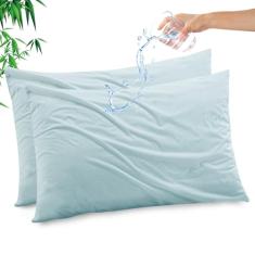 Gogreen Protetor de travesseiro impermeável de raiom de bambu, capa de travesseiro respirável, protetor de travesseiro refrescante com zíper, capa de travesseiro super macia com zíper (2 pacotes