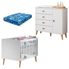 Berço Americano Ludmila Com Cômoda Infantil Duda Branco Acetinado Bétu
