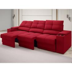 Sofá com Porta Copos e Carregador USB Retrátil e Reclinável Ringo 2,30m Velosuede Areia - NETSOFAS