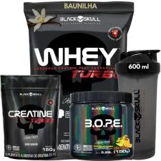 Kit Suplementos Black Skull ( Creatina 150g + Whey turbo 907g + Pré tr