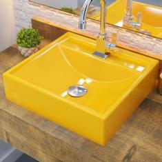 Cuba para Banheiro Quadrada Amarelo Q39 - Compace, Mármore Sintético, 