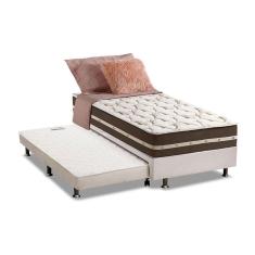 Cama Box C/Auxiliar Solteiro: Colchão Anjos Superlastic Classic Marrom + Base Branco(88X188)