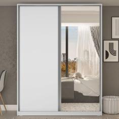 Guarda Roupa 2 Portas de Correr com Espelho 3 Gavetas Belluno RR Móveis Branco