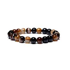 Pulseira De Bolinha Masculina Pedras Naturais Olho De Tigre