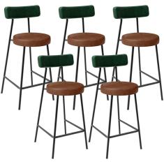 Kit 05 Banquetas Baixa Cozinha Sala Jantar Bancada Milão L02 Facto Verde Marrom - Lyam Decor